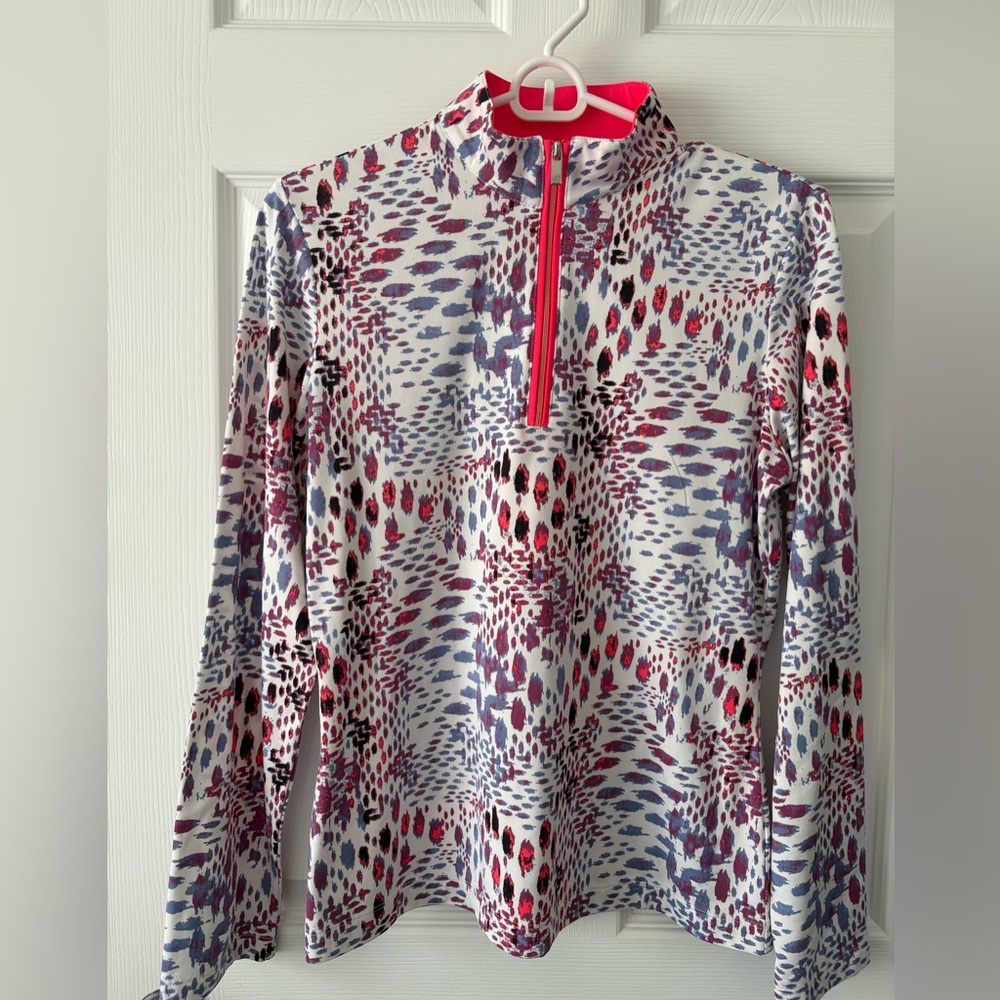 Tail White Label Long Sleeve 1/4 Zip Mock Neck Multi-Print Golf Top, Size S